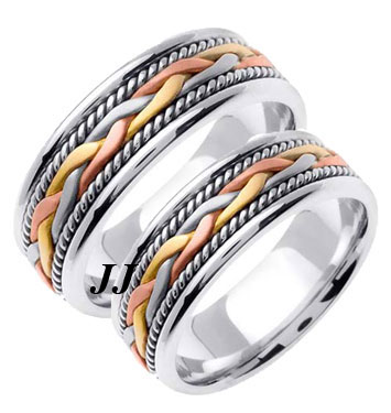 Tri Color Gold Hand Braided Wedding Band Set 7mm TC-455BS