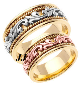 Two Tone Gold Paisley Wedding Band Set 8mm TT-265BS - Click Image to Close