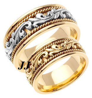 Two Tone Gold Paisley Wedding Band Set 8mm TT-265DS