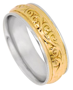 Two Tone Gold Paisley Wedding Band 7mm TT-291A