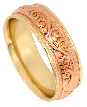 Two Tone Gold Paisley Wedding Band 7mm TT-291B - Click Image to Close