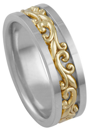 Two Tone Gold Paisley Wedding Band 7mm TT-294A