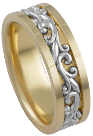 Two Tone Gold Paisley Wedding Band 7mm TT-294C - Click Image to Close
