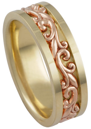 Two Tone Gold Paisley Wedding Band 7mm TT-294D - Click Image to Close