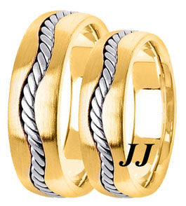 Two Tone Gold Hand Braided Wedding Band Set 7mm TT-299BS - Click Image to Close