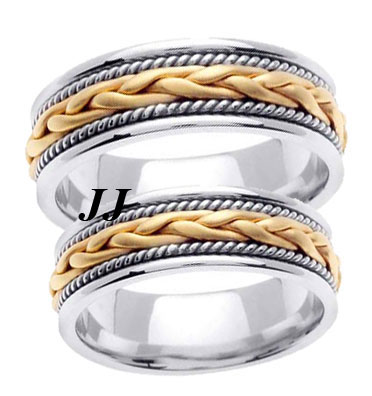 Two Tone Gold Hand Braided Wedding Band Set 7mm TT-455BS - Click Image to Close