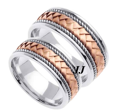 Two Tone Gold Hand Braided Wedding Band Set 8mm TT-154S