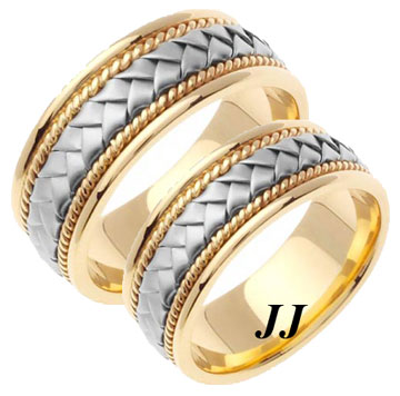 Two Tone Gold Hand Braided Wedding Band Set 8mm TT-156S