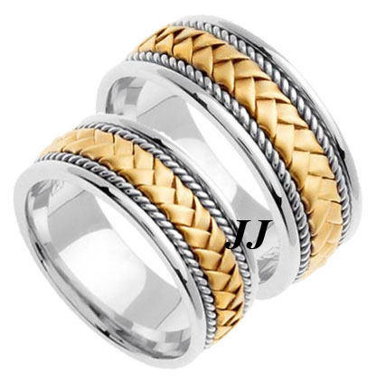 Two Tone Gold Hand Braided Wedding Band Set 8mm TT-160S