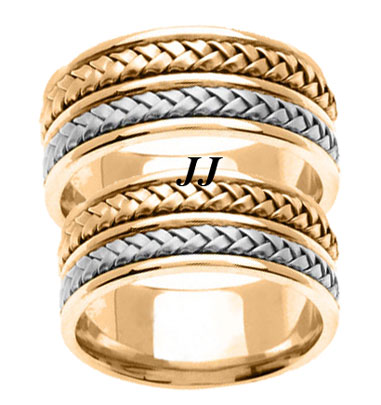 Two Tone Gold Hand Braided Wedding Band Set 9mm TT-257BS