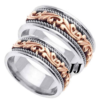 Two Tone Gold Paisley Wedding Band Set 8mm & 9mm TT-259AS