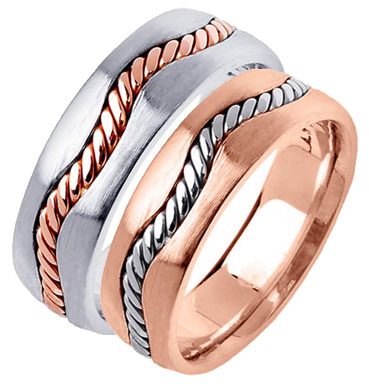 Two Tone Gold Hand Braided Wedding Band Set 7mm TT-299S