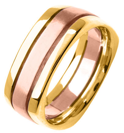 Two Tone Gold Flat on Square Wedding Band 8mm TT-354A - Click Image to Close