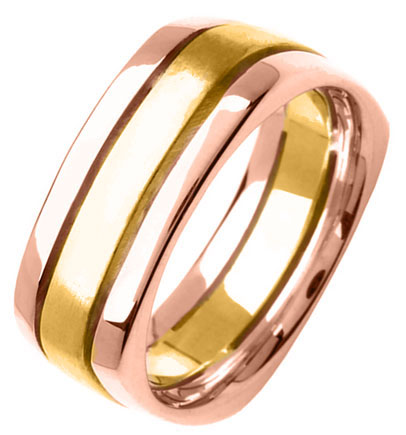 Two Tone Gold Flat on Square Wedding Band 8mm TT-354B - Click Image to Close