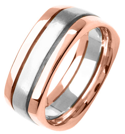 Two Tone Gold Flat on Square Wedding Band 8mm TT-354C - Click Image to Close