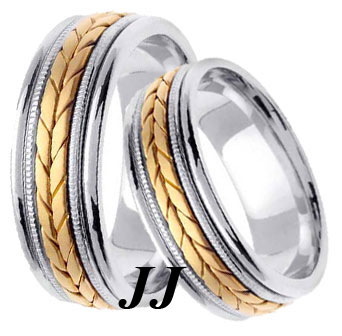 Two Tone Gold Hand Braided Wedding Band Set 7mm TT-355BS