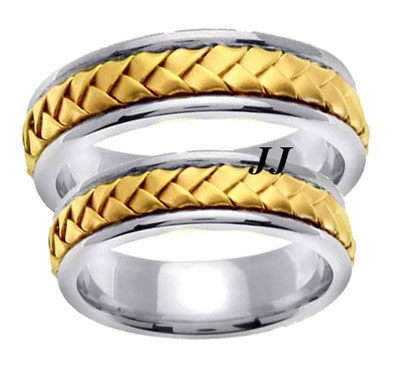Two Tone Gold Hand Braided Wedding Band Set 7mm TT-358BS