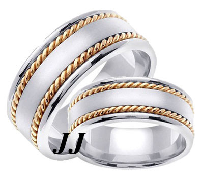 Two Tone Gold Hand Braided Wedding Band Set 8mm TT-359BS - Click Image to Close