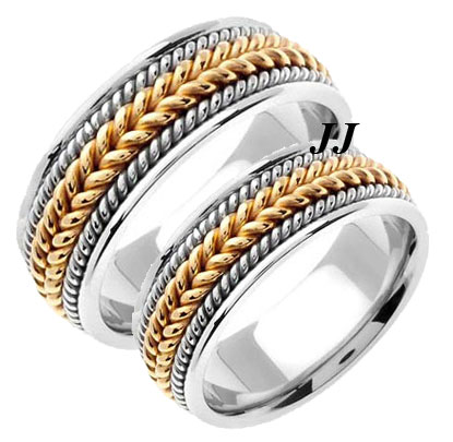 Two Tone Gold Hand Braided Wedding Band Set 8.5mm TT-362BS