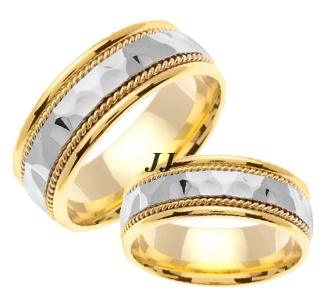 Two Tone Hammered Wedding Band Set 8.5mm TT-555AS