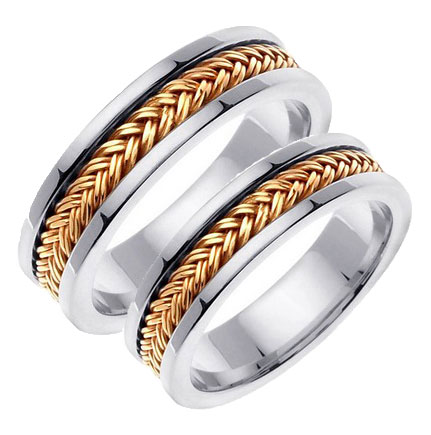 Two Tone Gold Hand Braided Wedding Band Set 6mm TT-651AS