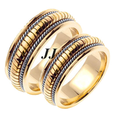 Two Tone Gold Snake Braided Wedding Band Set 8mm TT-654AS