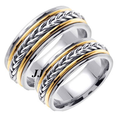 Two Tone Gold Hand Braided Wedding Band Set 8mm TT-655AS