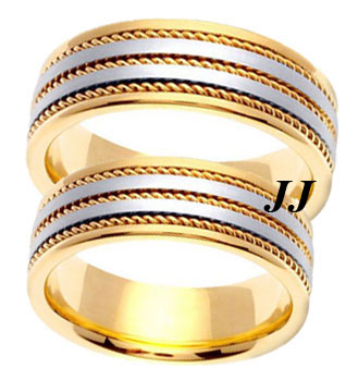 Two Tone Gold Hand Braided Wedding Band Set 7mm TT-761AS