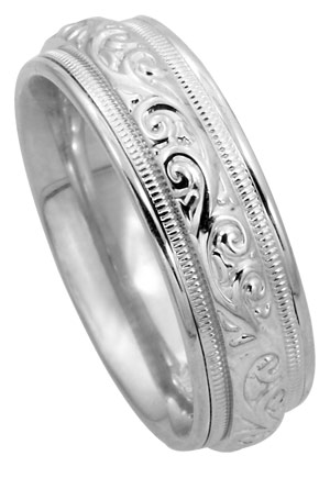 White Gold Paisley Wedding Band 7mm WG-293 - Click Image to Close