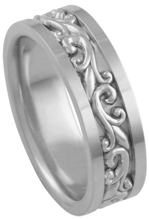 White Gold Paisley Wedding Band 7mm WG-294 - Click Image to Close