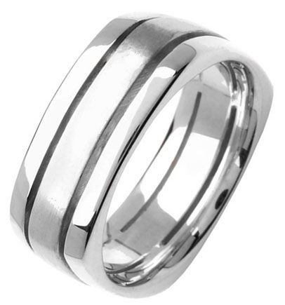 White Gold Flat on Square Wedding Band 8mm WG-354 - Click Image to Close