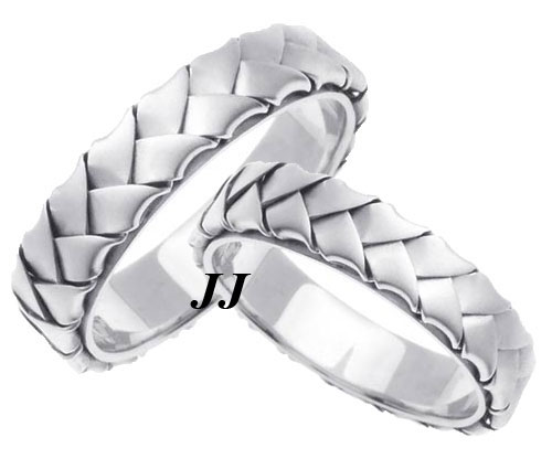 White Gold Hand Braided Wedding Band Set 5mm WG-662S - Click Image to Close