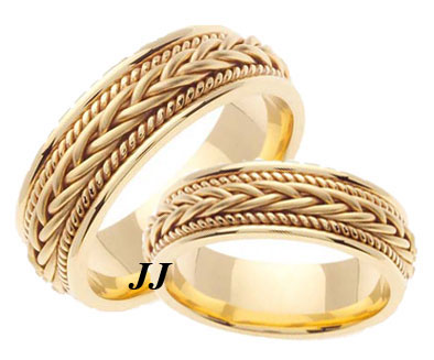 Yellow Gold Hand Braided Wedding Band Set 7mm YG-252S - Click Image to Close